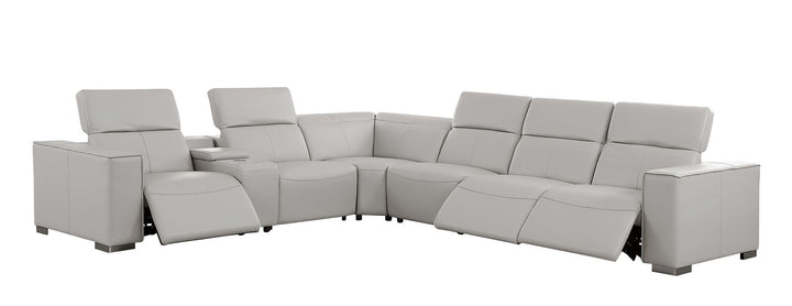1208 - 7 Piece L-Shaped Leather Reclining Sectional With 3 Power Recliners