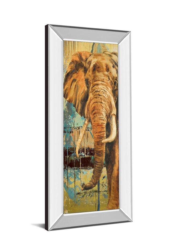 New Safari On Teal Il By Patricia Pinto - Mirror Framed Print Wall Art - Dark Brown