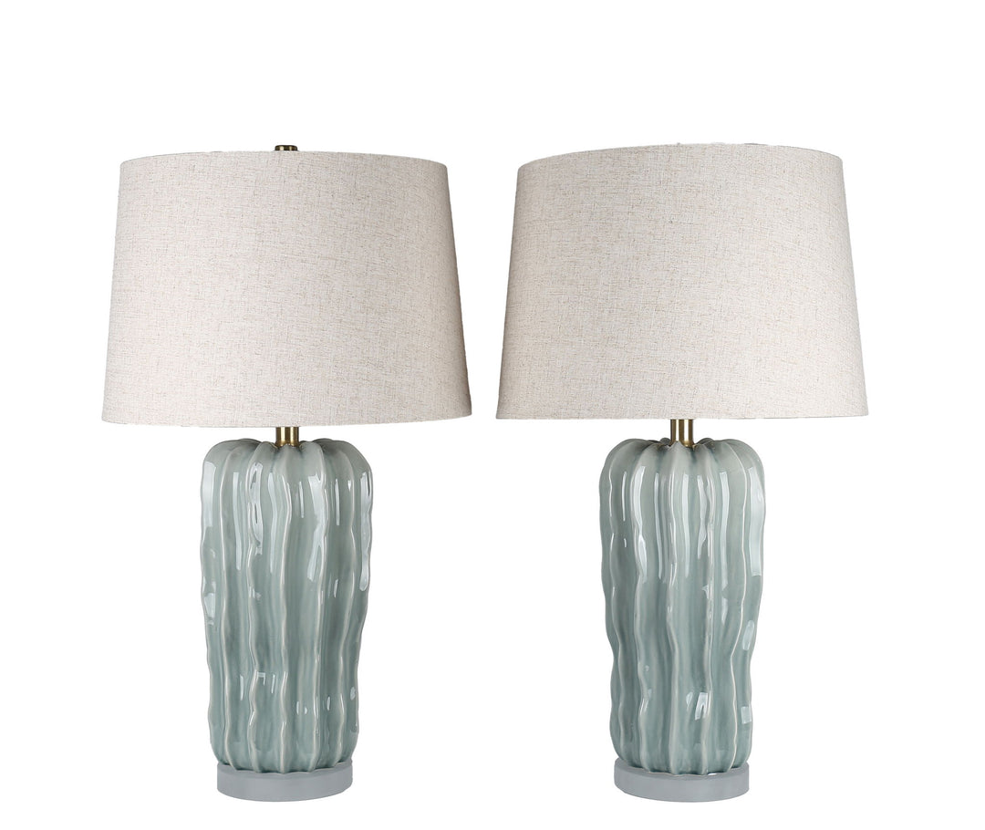 Wave Crest Ceramic &amp; Frosted Crystal Table Lamp (Set of 2) - Glacier Blue / Frosted Crystal