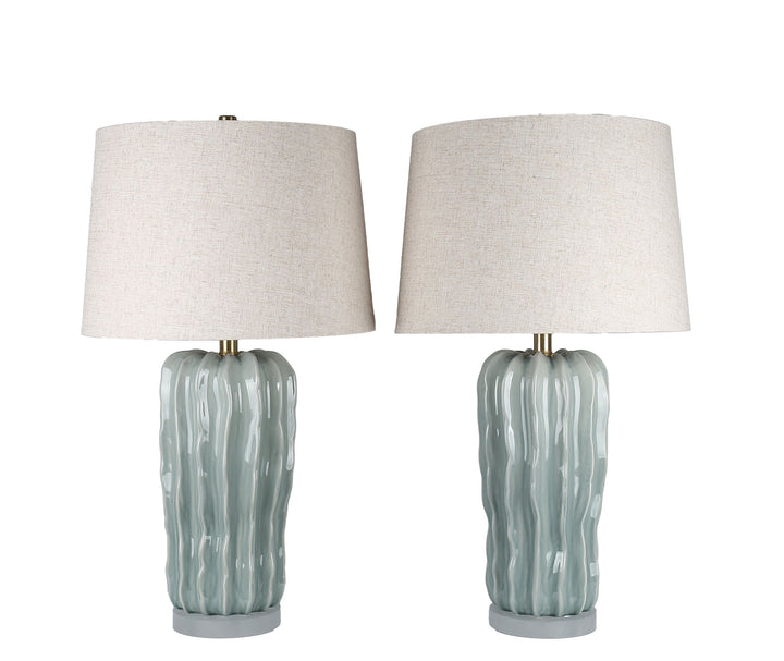 Wave Crest Ceramic &amp; Frosted Crystal Table Lamp (Set of 2) - Glacier Blue / Frosted Crystal