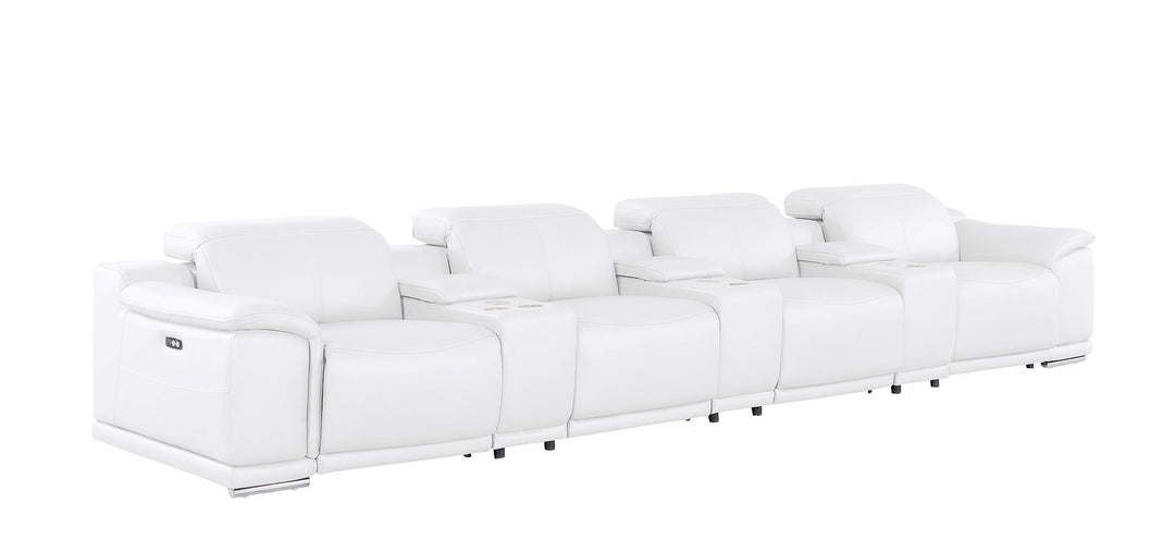 2679 - Genuine Leather Sofa With 4 Power Recliners, Power Headrests &amp; 3 Storage Consoles