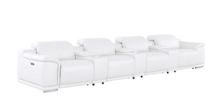 2679 - Genuine Leather Sofa With 4 Power Recliners, Power Headrests &amp; 3 Storage Consoles