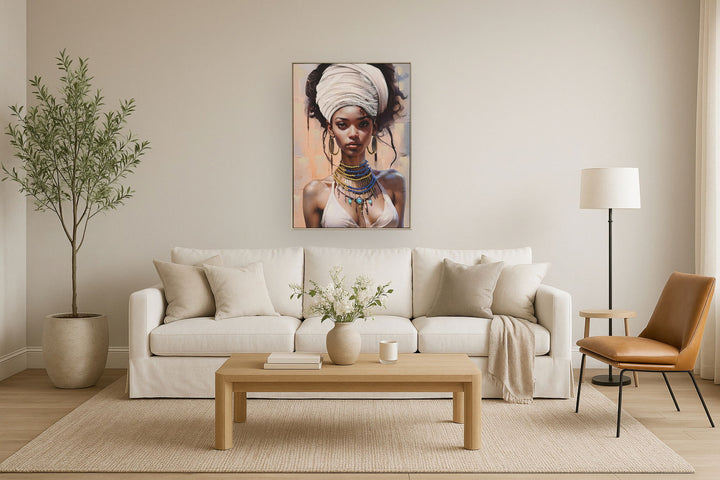 Hand Painted Framed Textured Canvas - Dazzled Woman - Beige