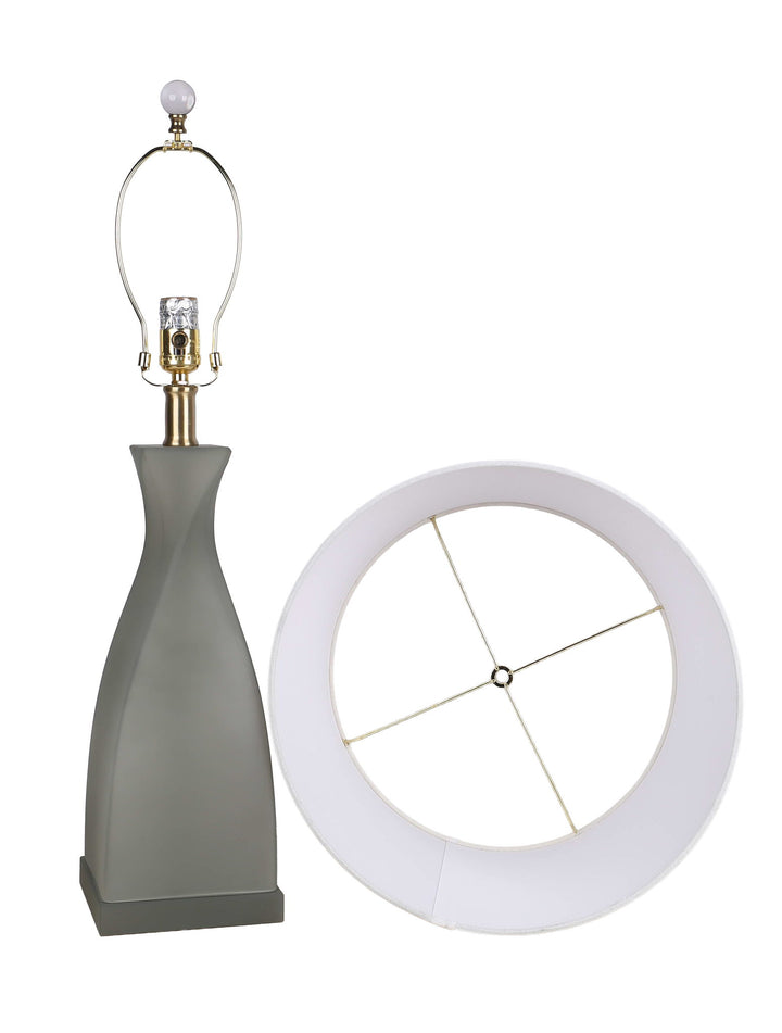 "Sage Elegance" Art Glass Table Lamp (Set of 2) - Frosted Sage Green / Frosted Crystal