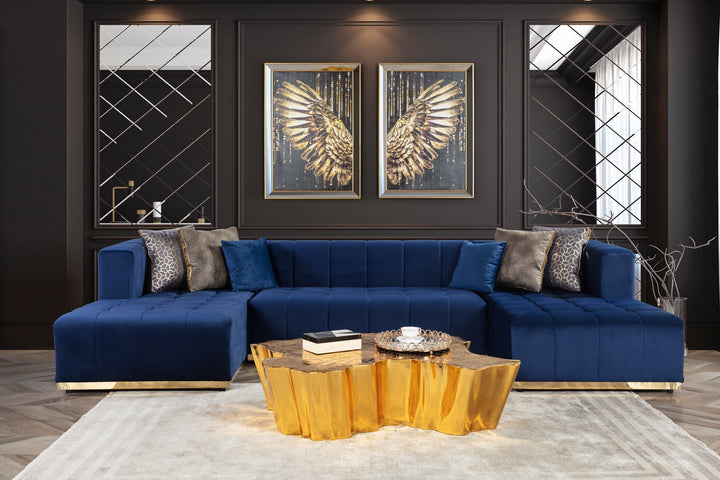 Elisha Navy Velvet Double Chaise 130" Sectional [ETA: 10/10]