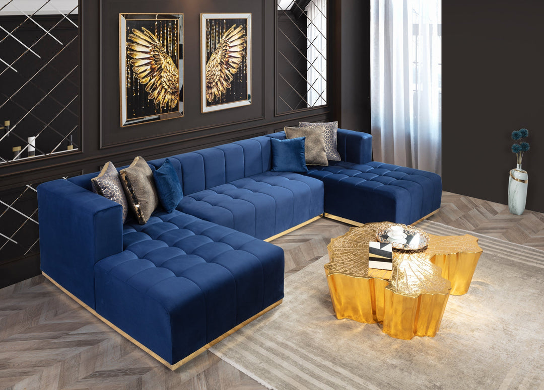 Elisha Navy Velvet Double Chaise 130" Sectional [ETA: 10/10]