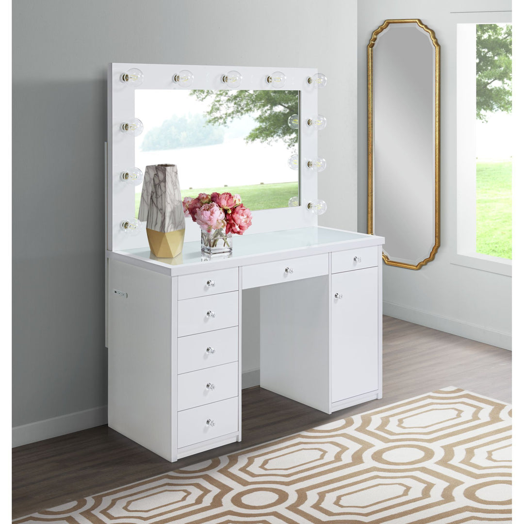 Amia - Complete Vanity With Lightbulbs - Glossy White