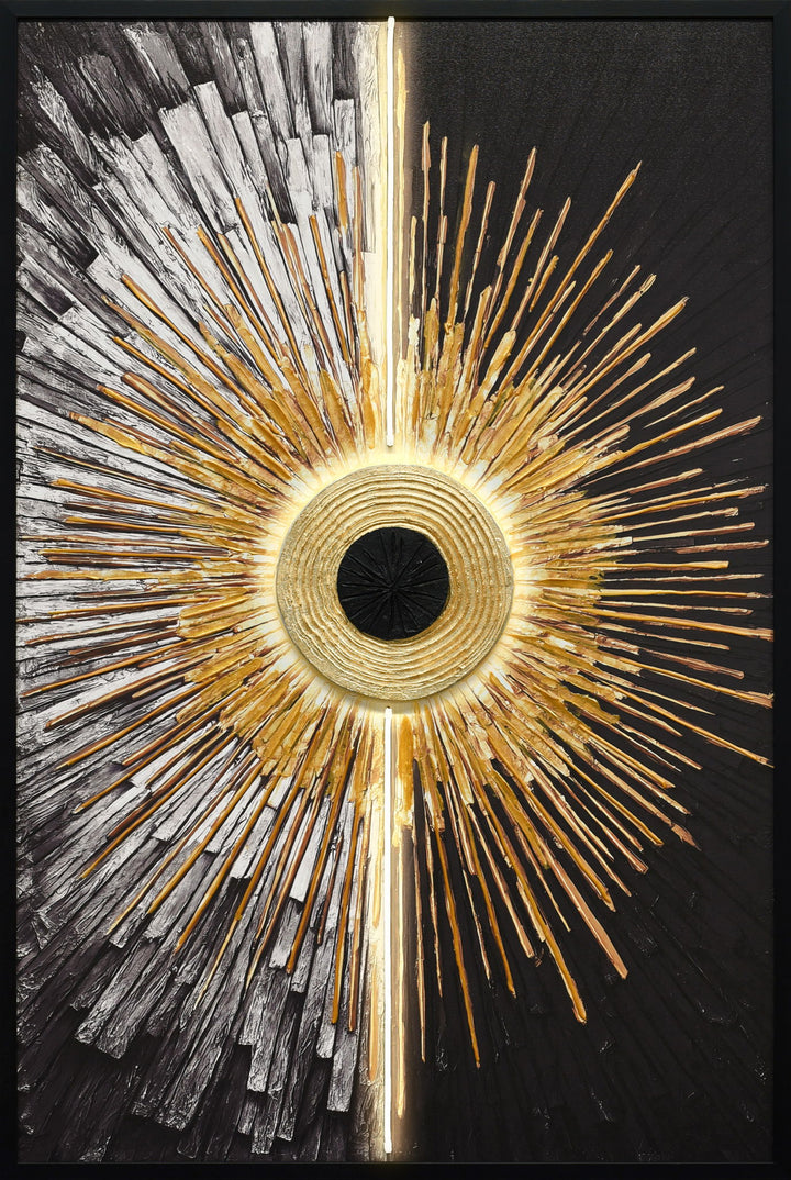 Solar Divide I Hand-Embellished LED Canvas In Frame - Black / White