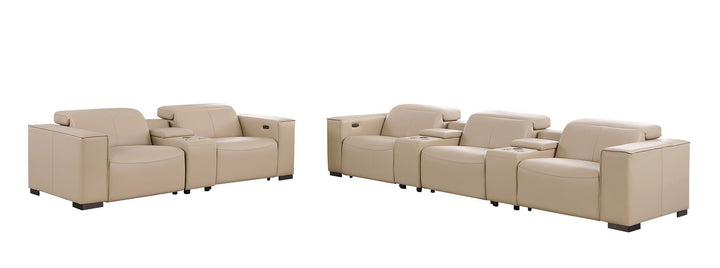 1208 - Modular Leather Sofa Loveseat With 6 Recliners And Power Headrests