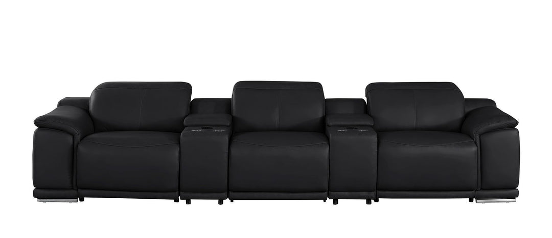 2679 - Genuine Leather Sofa With 3 Power Recliners &amp; Dual Storage Consoles