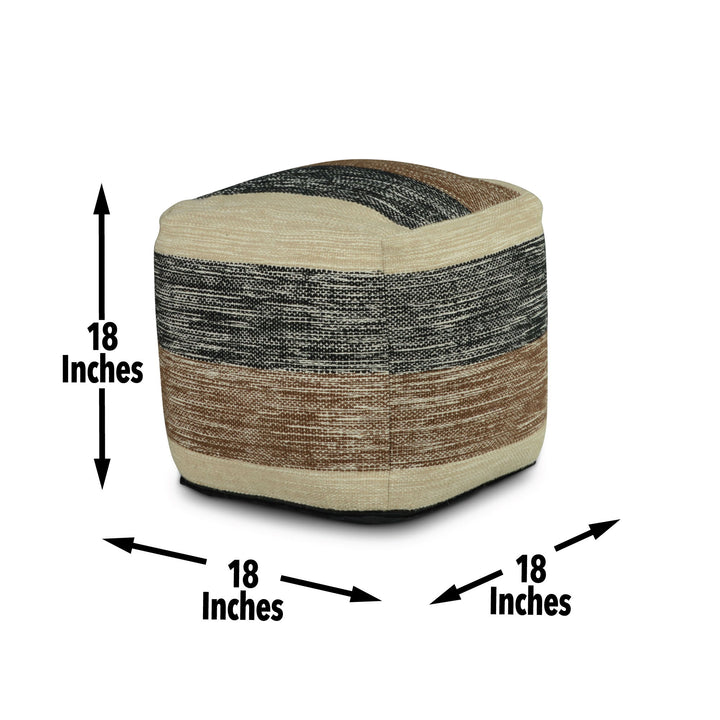 Jamal - Square Handwoven Woolen Pouf - Beige