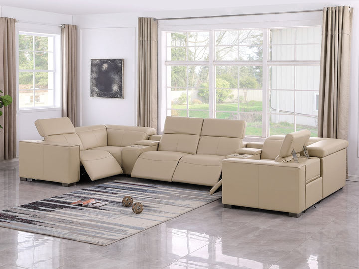 1208 - 8 Piece U Shaped Leather Sectional With 4 Power Recliners &amp; Power Headrests