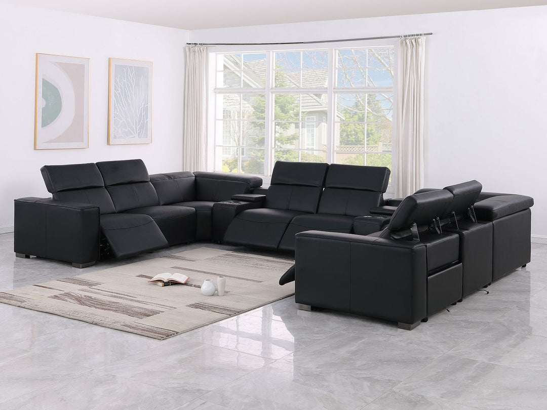 1208 - 10 Piece U Shaped Leather Sectional With 4 Power Recliners &amp; Power Headrest