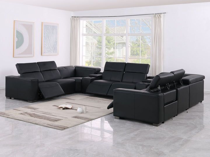 1208 - 10 Piece U Shaped Leather Sectional With 4 Power Recliners &amp; Power Headrest