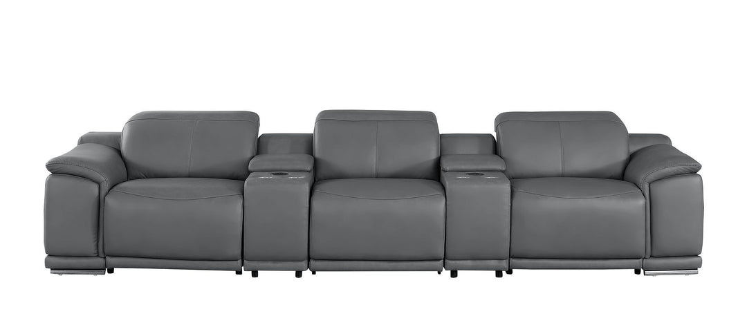2679 - Genuine Leather Sofa With 3 Power Recliners &amp; Dual Storage Consoles