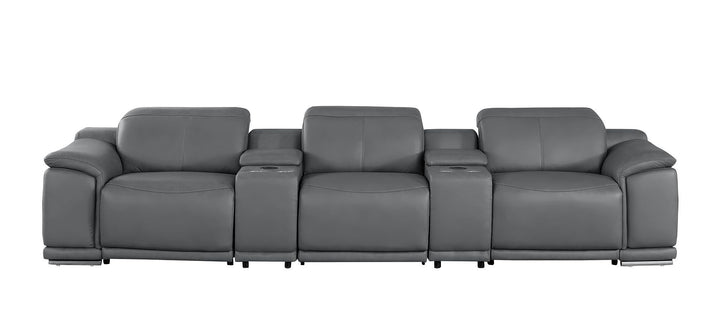 2679 - Genuine Leather Sofa With 3 Power Recliners &amp; Dual Storage Consoles
