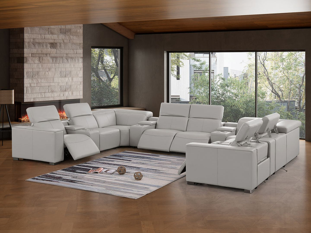 1208 - 12 Piece U Shaped Leather Sectional With 4 Power Recliners &amp; Power Headrest