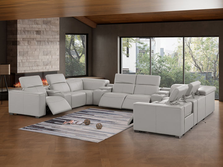 1208 - 12 Piece U Shaped Leather Sectional With 4 Power Recliners &amp; Power Headrest