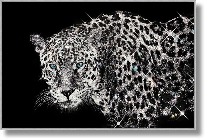 Glossy Framed Leopard With Rocks - Dark Gray