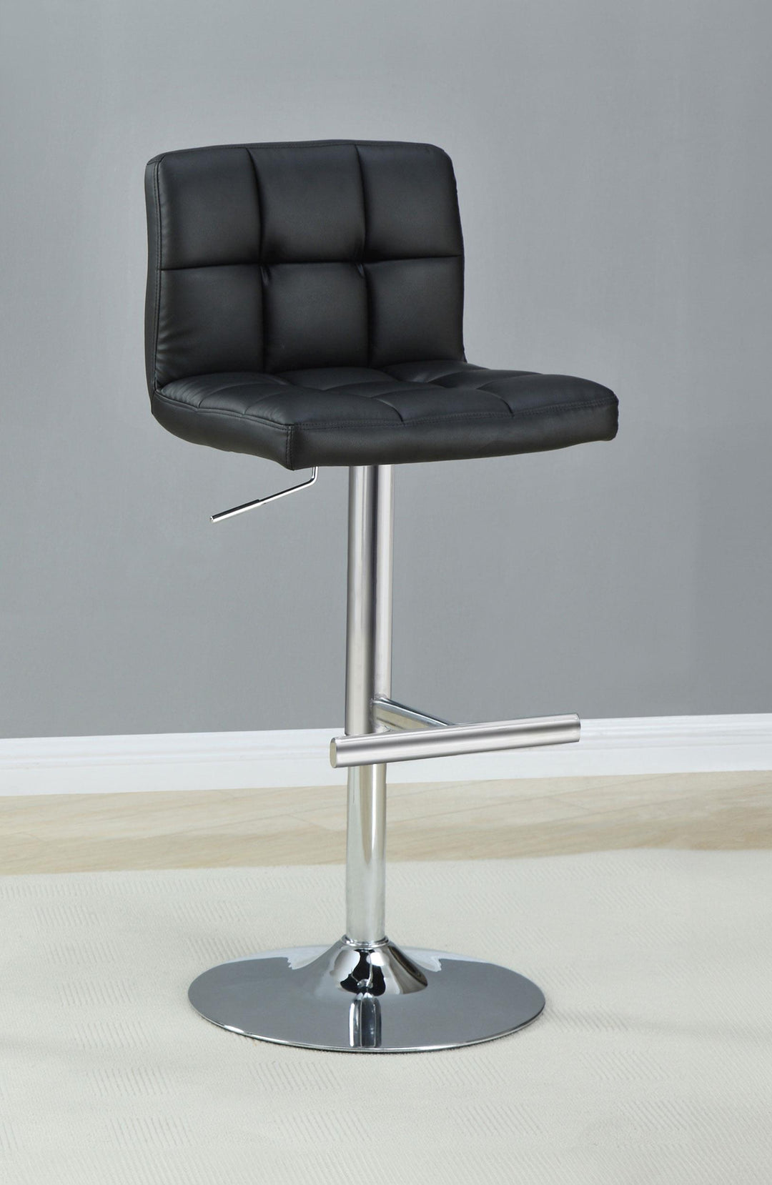 Lenny Tufted Adjustable Leatherette Bar Stool Black (Set of 2)