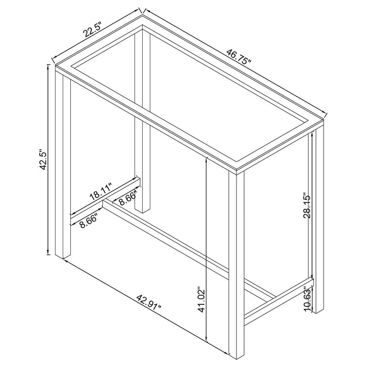 Tolbert Rectangular 47-inch Glass Top Pub Bar Table Chrome