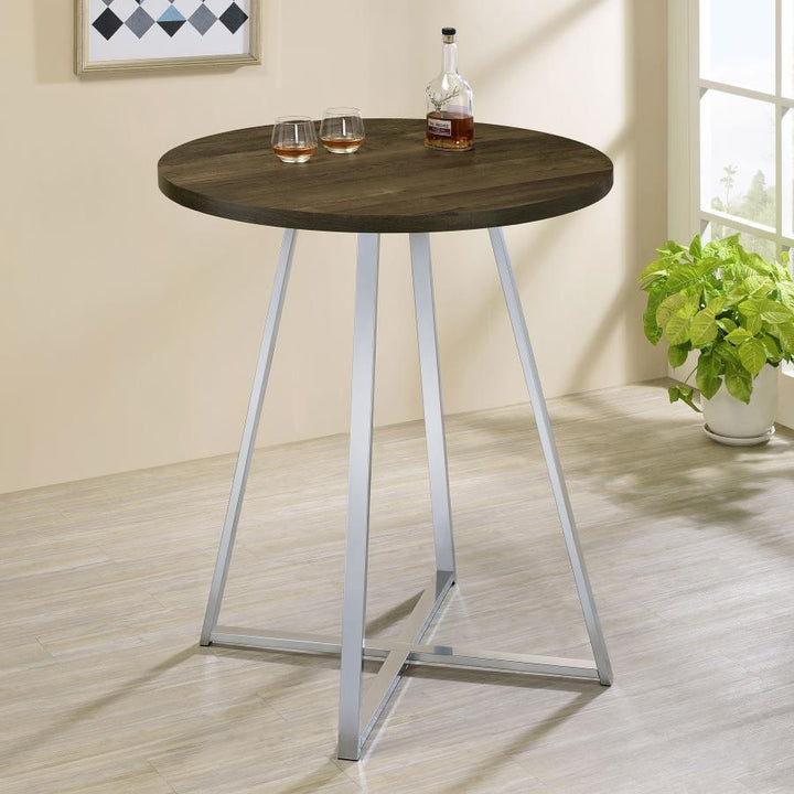 Burkhart - Round Pub Height Bistro Bar Table - Brown Oak