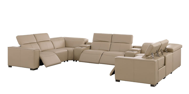 1208 - 10 Piece U Shaped Leather Sectional With 4 Power Recliners &amp; Power Headrest