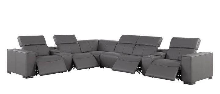 1208 - 8 Piece L Shaped Leather Sectional With 4 Power Recliners &amp; Power Headrests