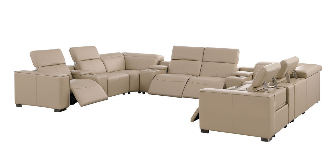 1208 - 12 Piece U Shaped Leather Sectional With 4 Power Recliners &amp; Power Headrest