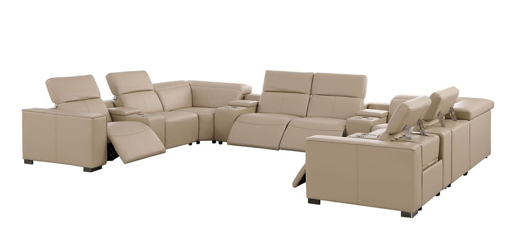 1208 - 12 Piece U Shaped Leather Sectional With 4 Power Recliners &amp; Power Headrest