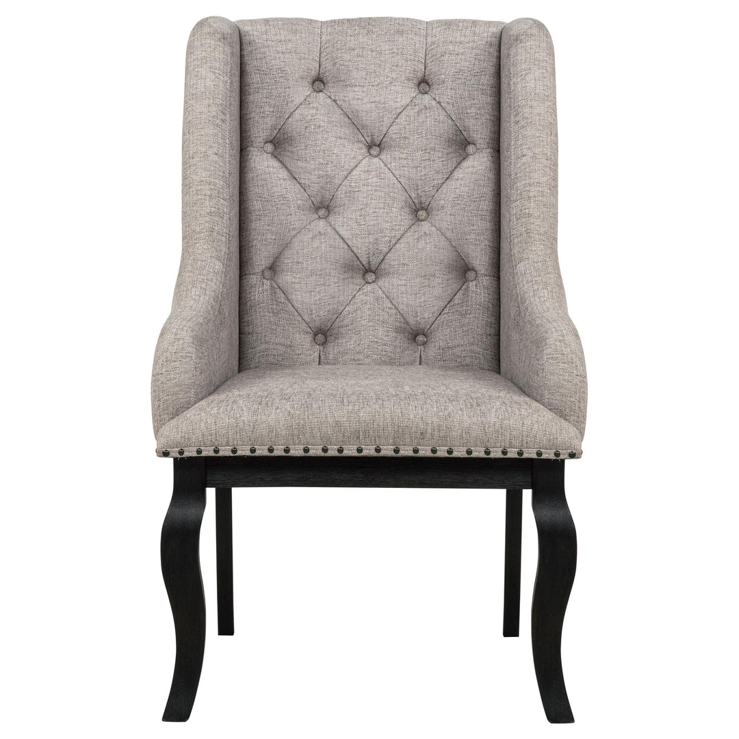 Phelps Upholstered Dining Arm Chair Tan Distressed Noir (Set of 2)