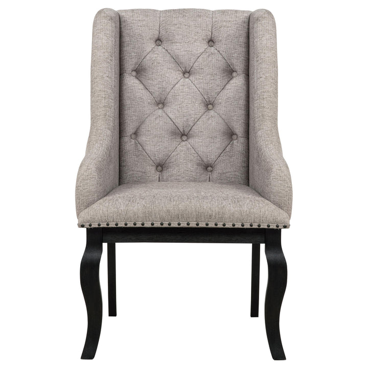 Phelps Upholstered Dining Arm Chair Tan Distressed Noir (Set of 2)