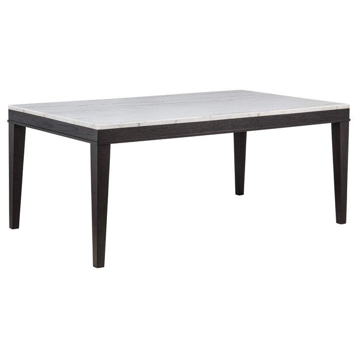 Averill 7-piece White Marble Top Dining Set Dark Grey and Coffee Bean