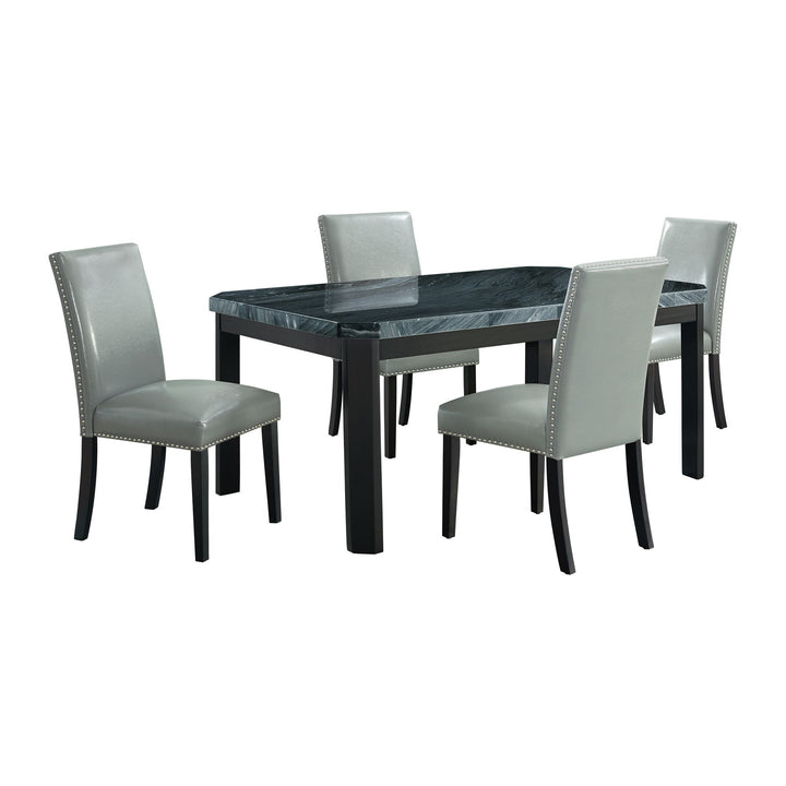 Francesca - Rectangular 5 Piece Gray PU Chairs Dining Set, Table &amp; Four Chairs - Gray Marble