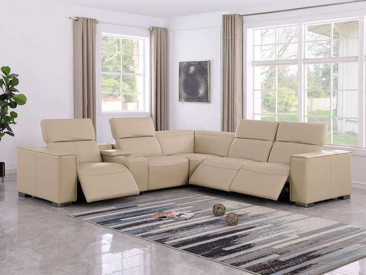 1208 - 6-Piece L-Shaped Leather Reclining Sectional With 3 Power Recliners