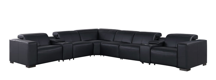 1208 - 8 Piece L Shaped Leather Sectional With 4 Power Recliners &amp; Power Headrests