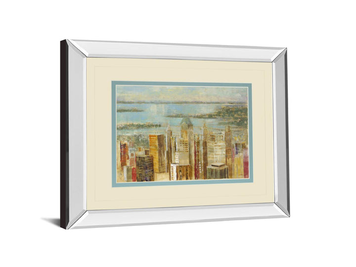 Cityscape By Longo - Mirror Framed Print Wall Art - Blue