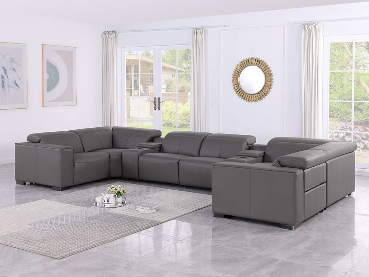 1208 - 8 Piece Modular Leather Sectional With 2 Power Recliners & Power Headrests