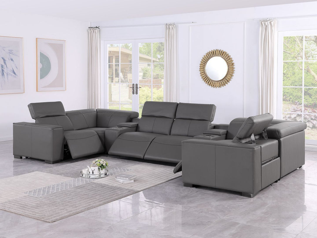 1208 - 8 Piece U Shaped Leather Sectional With 4 Power Recliners &amp; Power Headrests