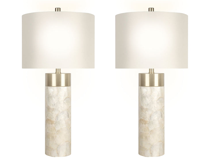 "Luminous Shell" Shell And Metal Table Lamp (Set of 2) - Natural Shell / Soft Gold / Beige