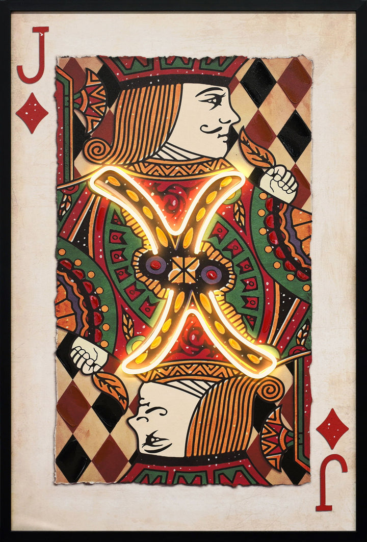 Royal Card III Hand-Embellished LED Canvas In Frame - Black / Red