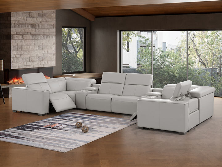 1208 - 8 Piece Modular Leather Sectional With 2 Power Recliners &amp; Power Headrests