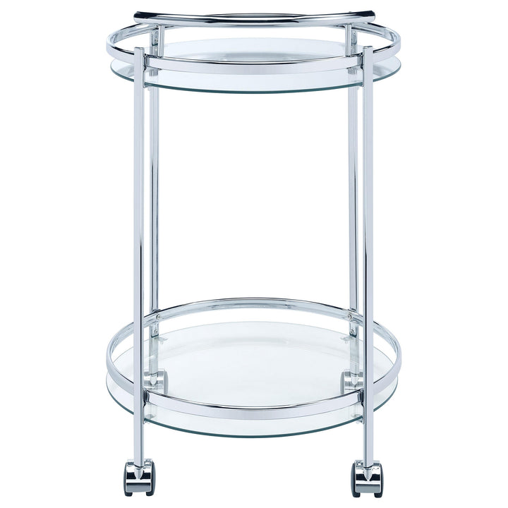 Chrissy Round Glass Shelf Metal Bar Cart Chrome
