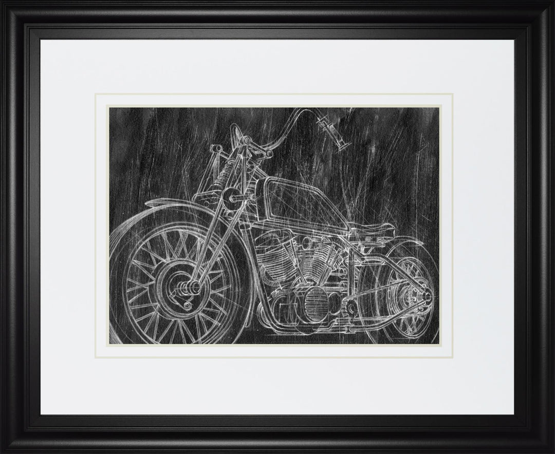 34x40 Motorcycle Mechanical Sketch II By Ethan Harper - Black