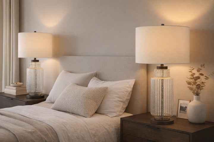 Lumina Ripple Ribbed Glass &amp; Metal Table Lamp (Set of 2) - Clear Glass With Gold Flecks / Oil Bronze