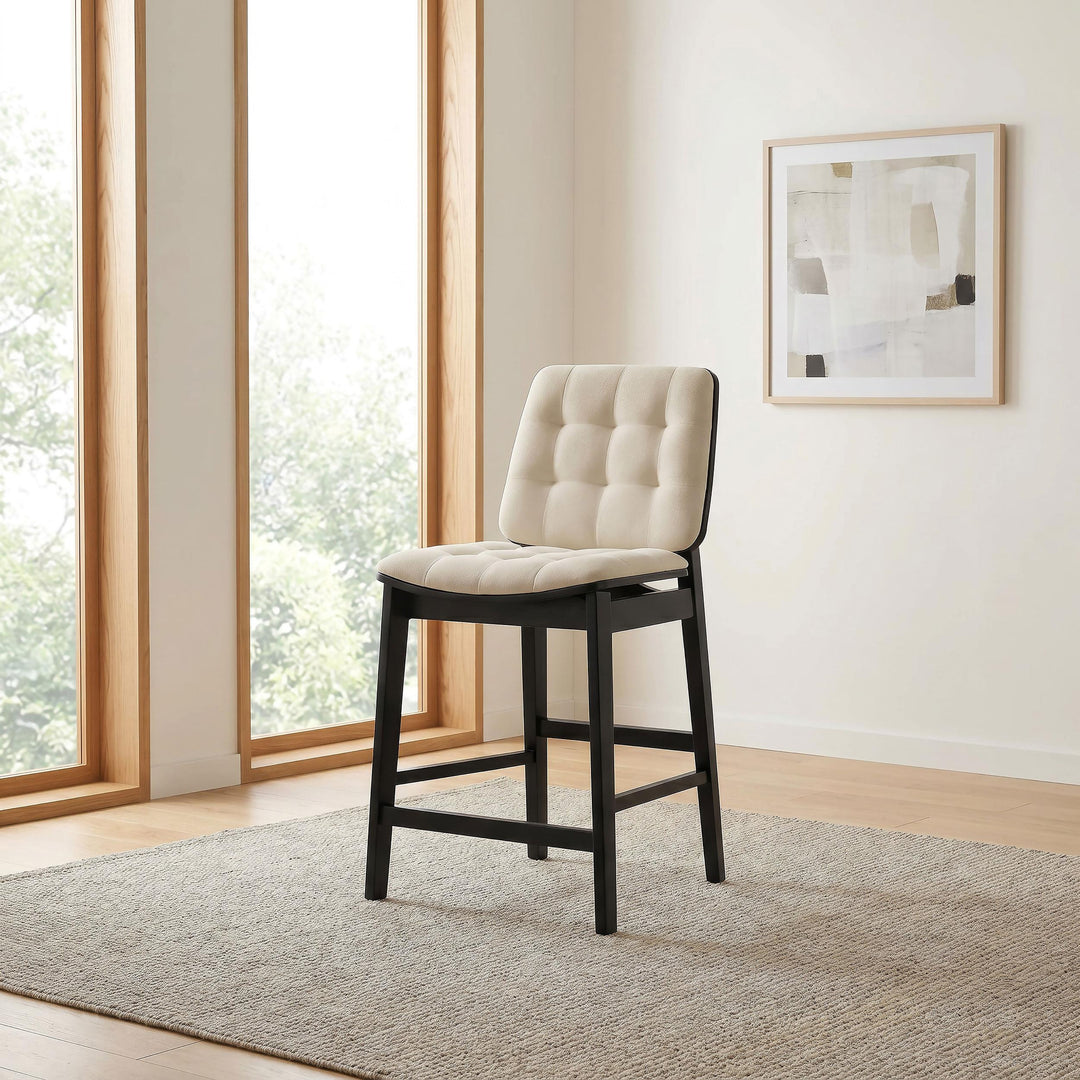 Redbridge Velvet Upholstered Counter Chair Cream and Black (Set of 2)