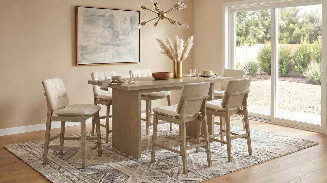 Redbridge Velvet Upholstered Counter Chair Cream and Natural Oak (Set of 2)