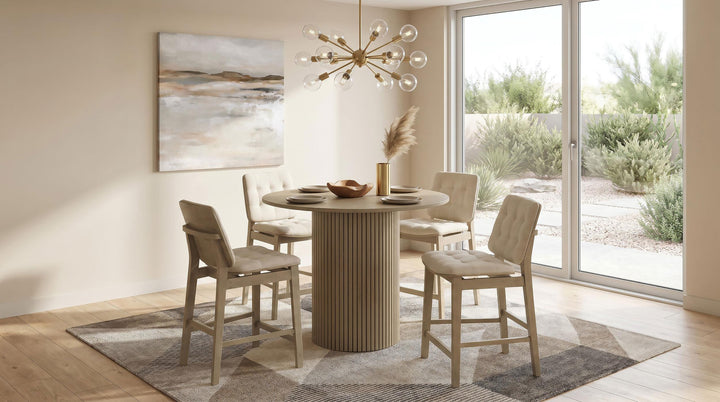 Redbridge Velvet Upholstered Counter Chair Cream and Natural Oak (Set of 2)