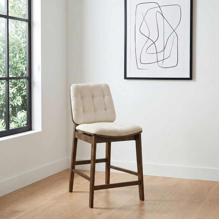 Redbridge Velvet Upholstered Counter Chair Cream and Walnut (Set of 2)
