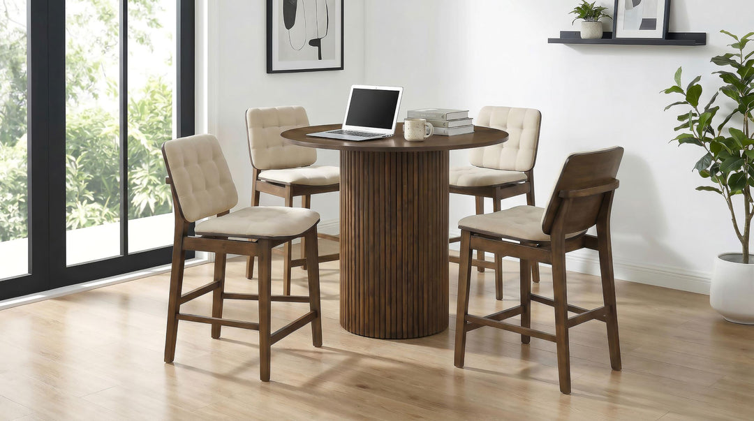Redbridge Velvet Upholstered Counter Chair Cream and Walnut (Set of 2)
